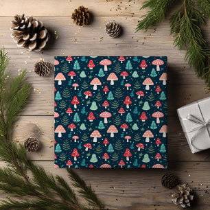 Papel De Presente Feriado de Padrão de Cogumelo de Natal