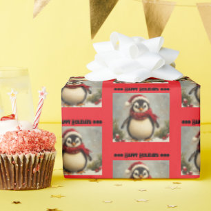 Papel De Presente Feriado de Penguin, Feriado, Natais vintages Bonit