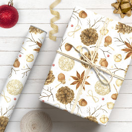 Papel De Presente Feriado de Pinhas em Aquarela no Campo Rústico