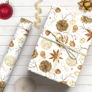 Papel De Presente Feriado de Pinhas em Aquarela no Campo Rústico
