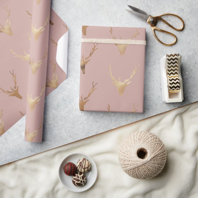 Papel De Presente Feriado de Rosa com Blush Cabeça de ouro (Artesanato)