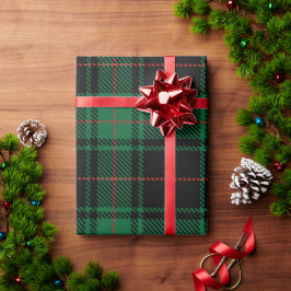 Papel De Presente Feriado de Tartan Verde Clássico e Escuro Elegante