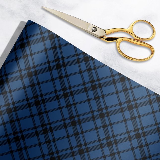 Papel De Presente Feriado de Xadrez de Tartan Escocês marinho Azul (Criador carregado)
