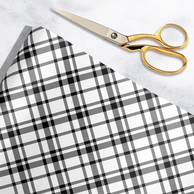 Papel De Presente Feriado de Xadrez de Tartan Escocês Negro (Criador carregado)