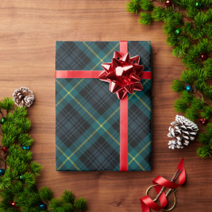 Papel De Presente Feriado de Xadrez do Marinho Russo e Negro Verde