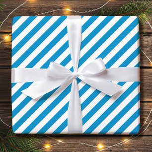 Papel De Presente Feriado Diagonal em Faixa Branco Azul Simples