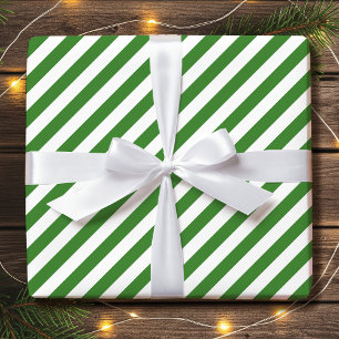 Papel De Presente Feriado Diagonal em Faixa - Branco Verde Simples