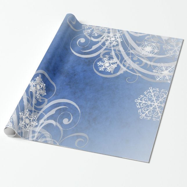 Papel De Presente Feriado do azul dos flocos de neve da dança (Desenrolado)