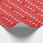 Papel De Presente Feriado do Eskimo Americano Cães de Natal<br><div class="desc">Papel de mola de Natal do Eskie Lover. Padrão de suéter de Natal vermelho e branco, com um esquilo a andar de trenó puxado por cães esquimós americanos. Texto: Amor Joy Peace Eskies. Visite o Doodle World de Jenn para obter ainda mais produtos com este design de cães engraçados, incluindo...</div>