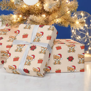 Papel De Presente Feriado dos Cachorros Fresco de Natal Shiba Inu