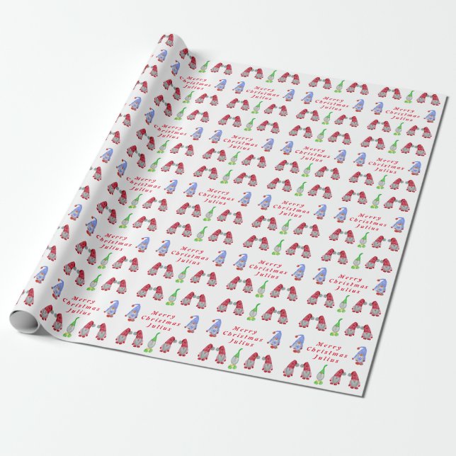 Papel De Presente Feriado dos Gnomos Felizes de Natal Personalizado (Desenrolado)