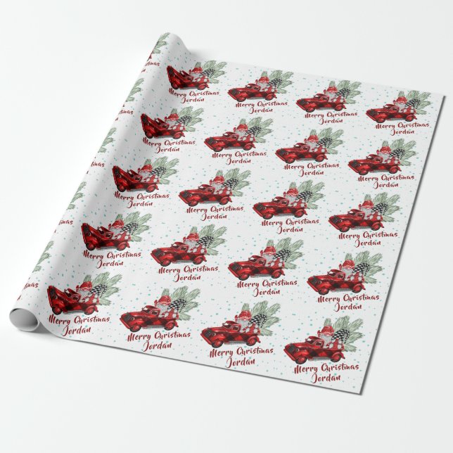 Papel De Presente Feriado dos Gnomos Felizes de Natal Personalizado (Desenrolado)