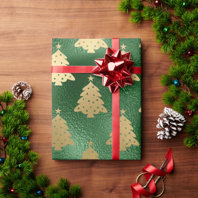Papel De Presente Feriado Dourado Metálico Verde Elegante (Presente de Natal)