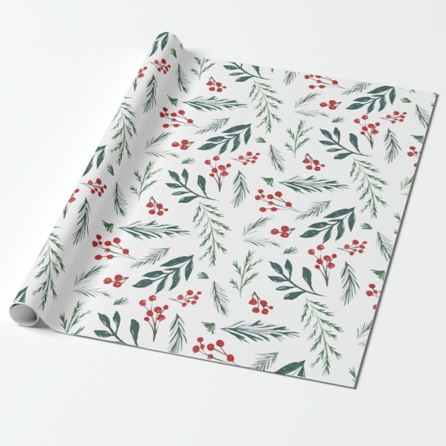 Papel De Presente Feriado Elegante de Botânica de inverno (Desenrolado)