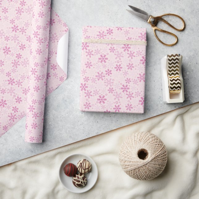 Papel De Presente Feriado em estrela com floco de neve rosa (Artesanato)