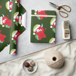 Papel De Presente Feriado Engraçado do Monstro Vermelho de Natal