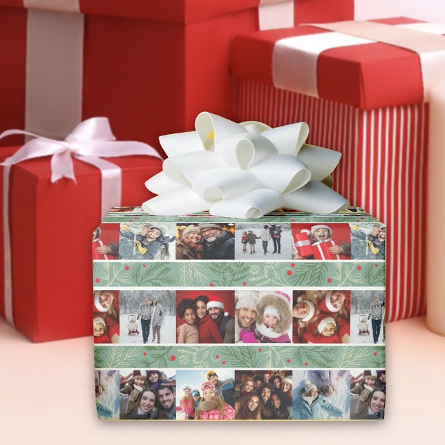 Papel De Presente Feriado Feliz de Colagem de Fotos (Criador carregado)