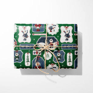 Papel De Presente Feriado Fesco, Esquimó, Tags Verde