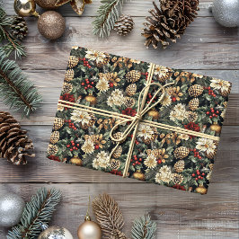 Papel De Presente Feriado Floral de Pinheiro de Natal Tradicional