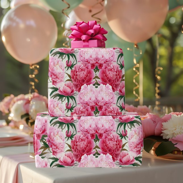 Papel De Presente Feriado Floral Elegante de Peonies Bonito (Elegant Pink Floral Wrapping Paper)
