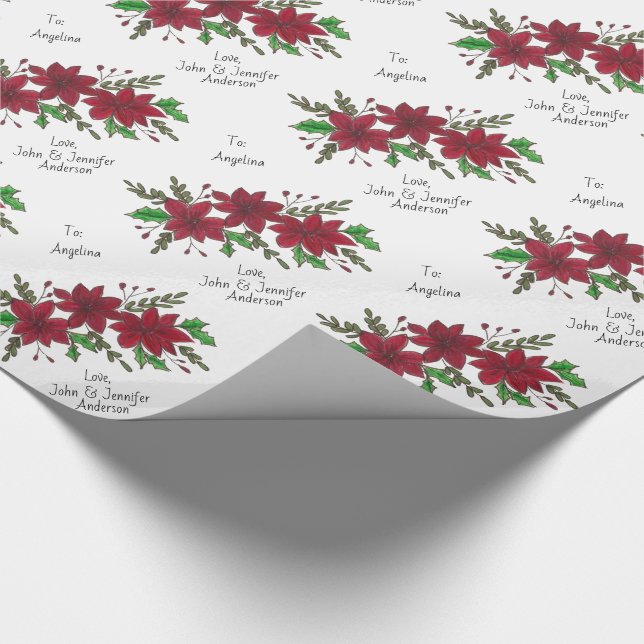 Papel De Presente Feriado Floral Vermelho de Poinsettia Personalizad (Ponta)