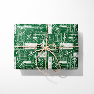 Papel De Presente Feriado Moderno Apresenta Verde e Branco