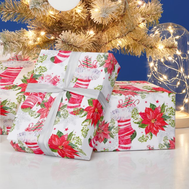 Papel De Presente Feriado Natal - Reprodução Vermelha de inverno Poi (Feriados)