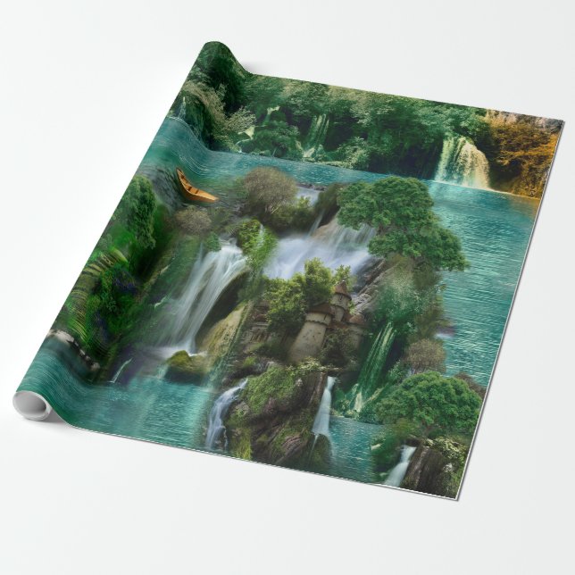 Papel De Presente Feriado no lago de fantasia mágica (Desenrolado)