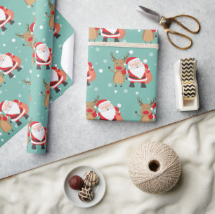 Papel De Presente Feriado Papai Noel do Natal e verde da hortelã do
