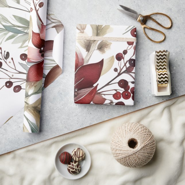 Papel De Presente Feriado por Aquarela em Berries de inverno (Artesanato)