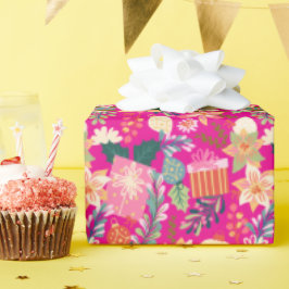 Papel De Presente feriado retro-natal rosa moderno