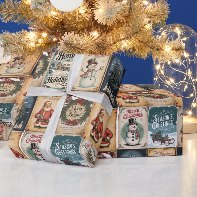 Papel De Presente Feriado Retroativo de Colagem de Natal nostálgico (Feriados)