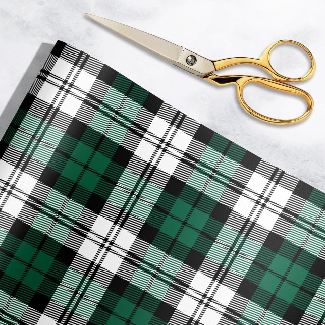 Papel De Presente Feriado Rustic Green Black and White Tartan Xadrez (Criador carregado)