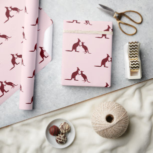 Papel De Presente Feriado Rustic Kangaroo australiano de Pink