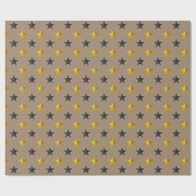 Papel De Presente Feriado Rustic Kraft Black Dourado Stars (Aberto)