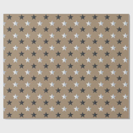 Papel De Presente Feriado Rustic Kraft Black Silver Stars