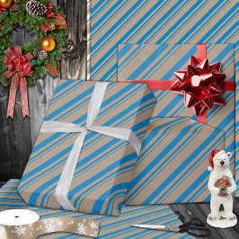 Papel De Presente Feriado Rustic Kraft Capri Blue Stripes