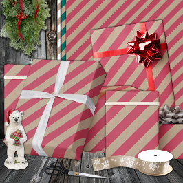 Papel De Presente Feriado Rustic Kraft Dusty Red Wide Stripe