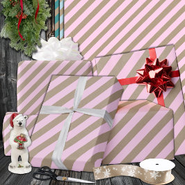 Papel De Presente Feriado Rustic Kraft Largo Rosa