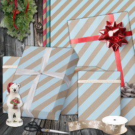 Papel De Presente Feriado Rustic Kraft Light Dusty Wide Stripe Azul