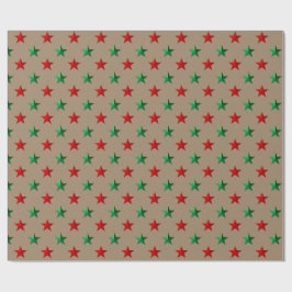 Papel De Presente Feriado Rustic Kraft Red Green Stars
