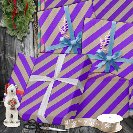 Papel De Presente Feriado Rustic Kraft Royal Purple Wide Stripe