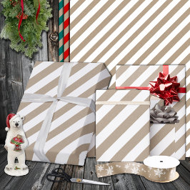Papel De Presente Feriado Rustic Kraft Snow White Wide Stripe