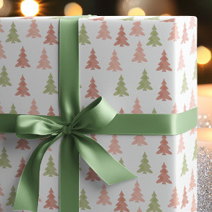 Papel De Presente Feriado Simples de Árvores de Natal Rosa e Verde