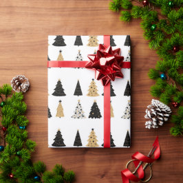 Papel De Presente Feriado Simples Preto Dourado das Árvores de Natal
