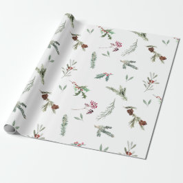 Papel De Presente Feriado Spruce e Berries vermelhos