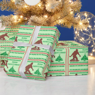Papel De Presente Feriado Verde de Bigfoot Walking Feliz Squatchmas