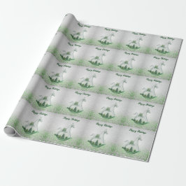 Papel De Presente Feriado Verde de Cavalo Branco