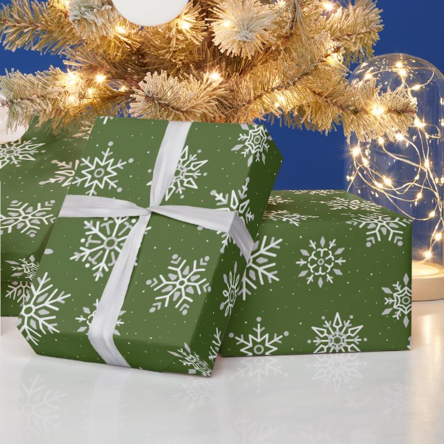 Papel De Presente Feriado Verde de Natal em Floco de Neve Moderno (Feriados)