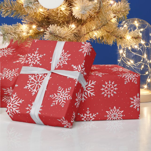 Papel De Presente Feriado Vermelho de Natal com Floco de Neve Modern (Feriados)